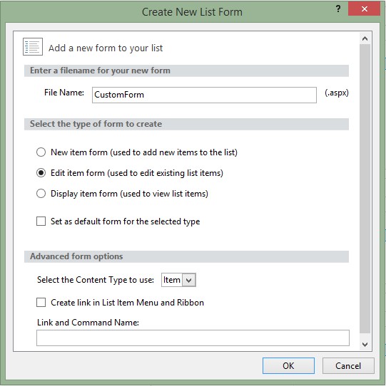 Change SharePoint Form Type - Create a new Edit Form
