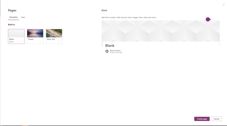 SharePoint new page