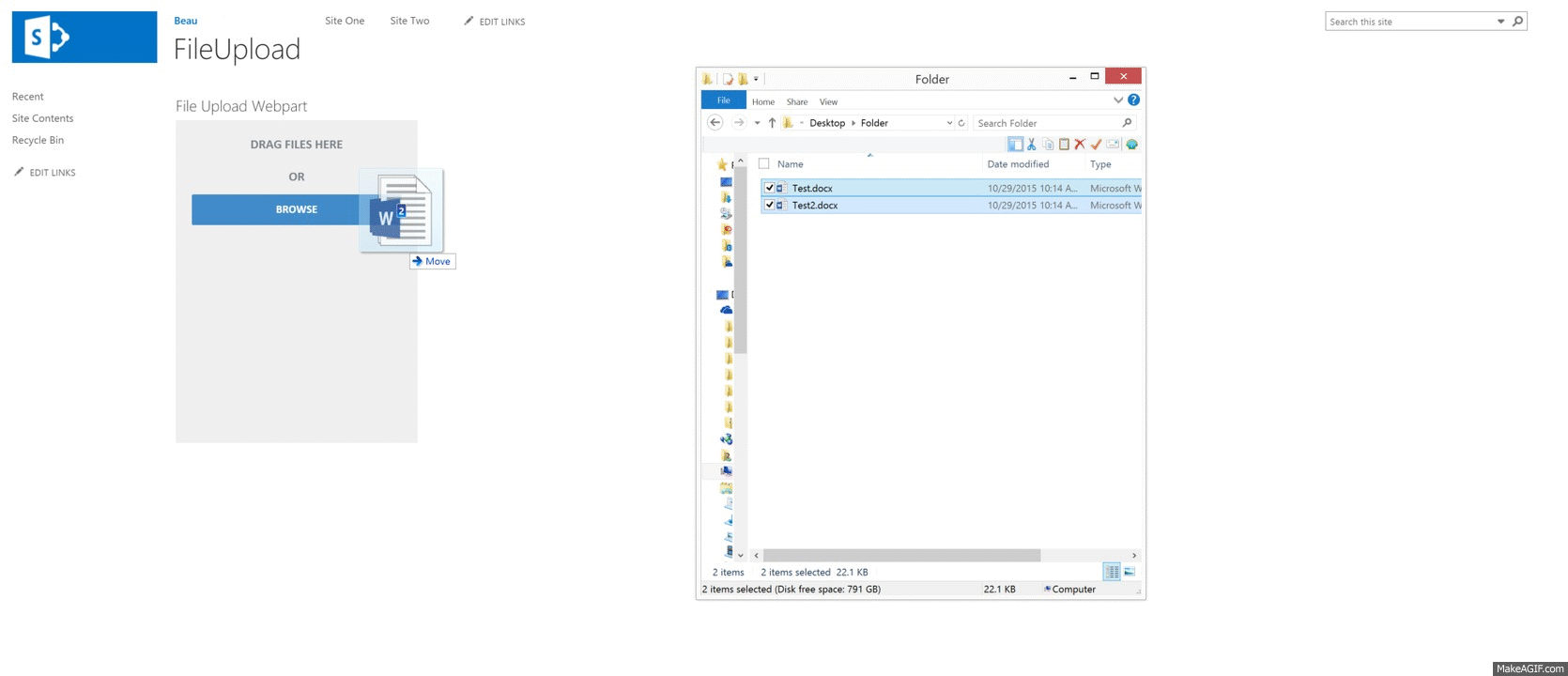 Screenshots of file upload process